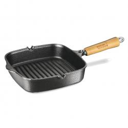 Cook Grill de hierro con cabo de madera sin tapa 23,5 x 23,5 cm