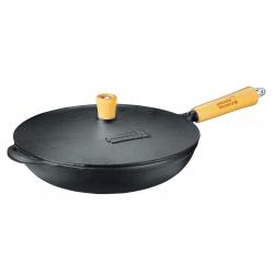 Sartn de hierro cnico con mango de madera y tapa de hierro 29 cm